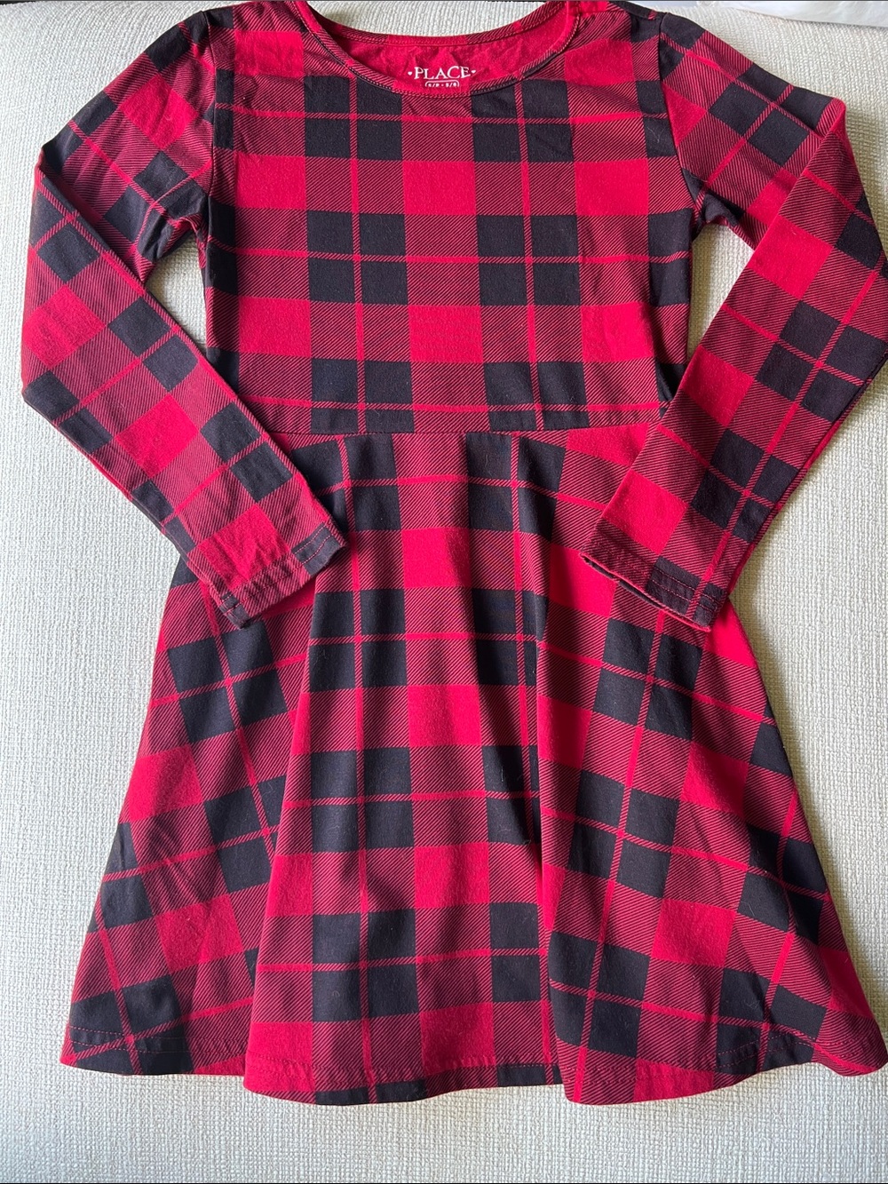 The Children's Place Red and Black Plaid Long Sleeve Skater Dress